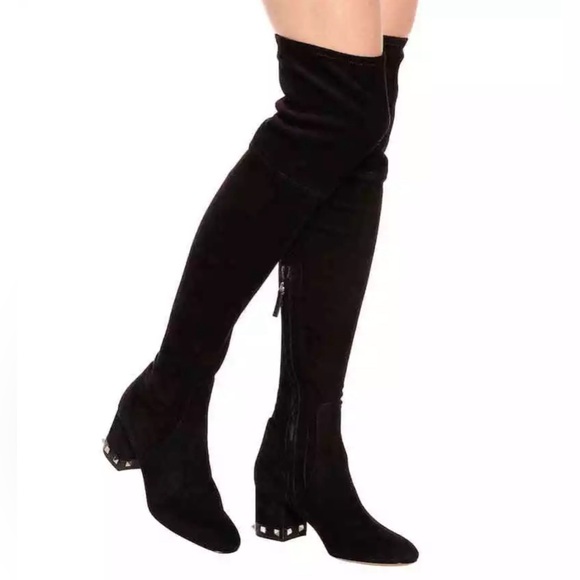 Valentino Garavani Black Suede Over-the-knee rock stud heel Boots - Picture 1 of 10